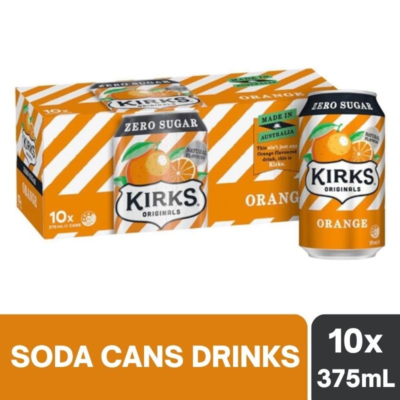 [CLEARANCE Expiry: 08/06/2026] Kirks Zero Sugar Orange Soft Drink Cans - 10 x 375mL