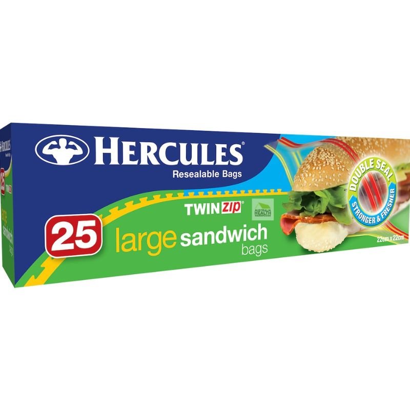 Hercules Resealable Bags Twinzip 25 Large Sandwich Bags