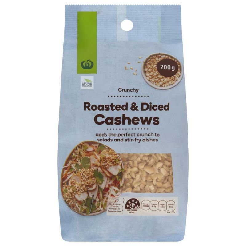 [Expiry Date: 19/09/2026] Woolworths Roasted & Diced Cashews 200g