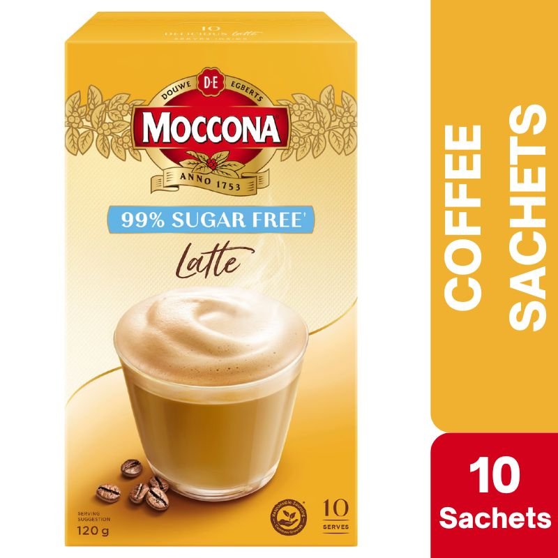 [Expiry Date: 12/07/2027] Moccona 99% Sugar Free Latte Coffee 10 Sachets