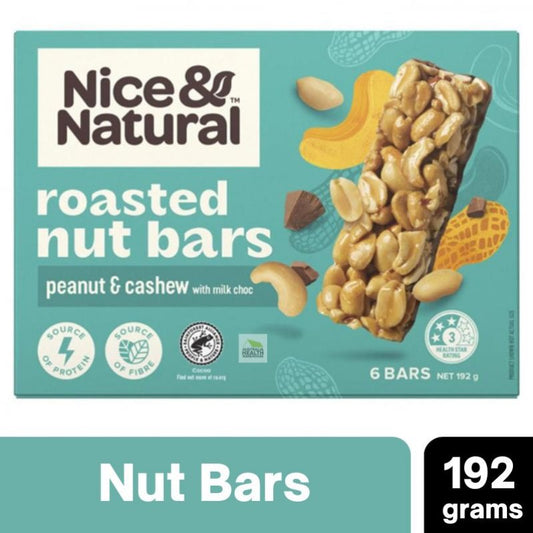[Expiry: 09/02/2026] Nice & Natural Roasted Nut Bars Peanut & Cashew with Real Milk Chocolate 6 Bars 192g