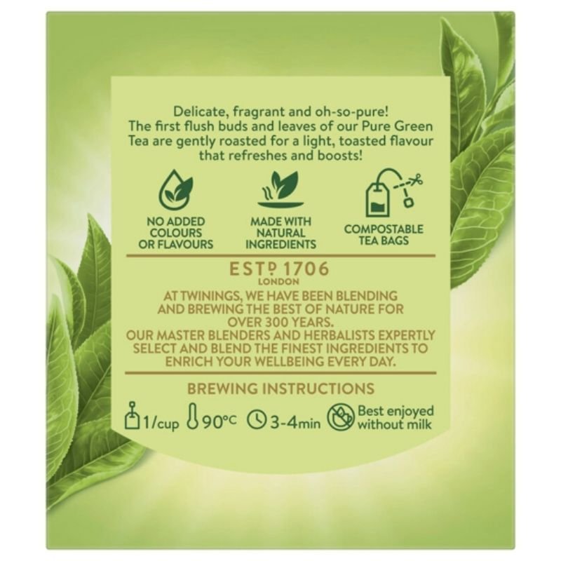 [Expiry: 25/08/2028] Twinings Pure Green Tea Bags 10 Pack 15g