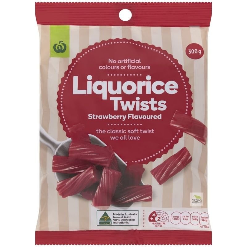 [Expiry Date: 24/11/2026] Woolworths Liquorice Twists Strawberry Flavoured 300g