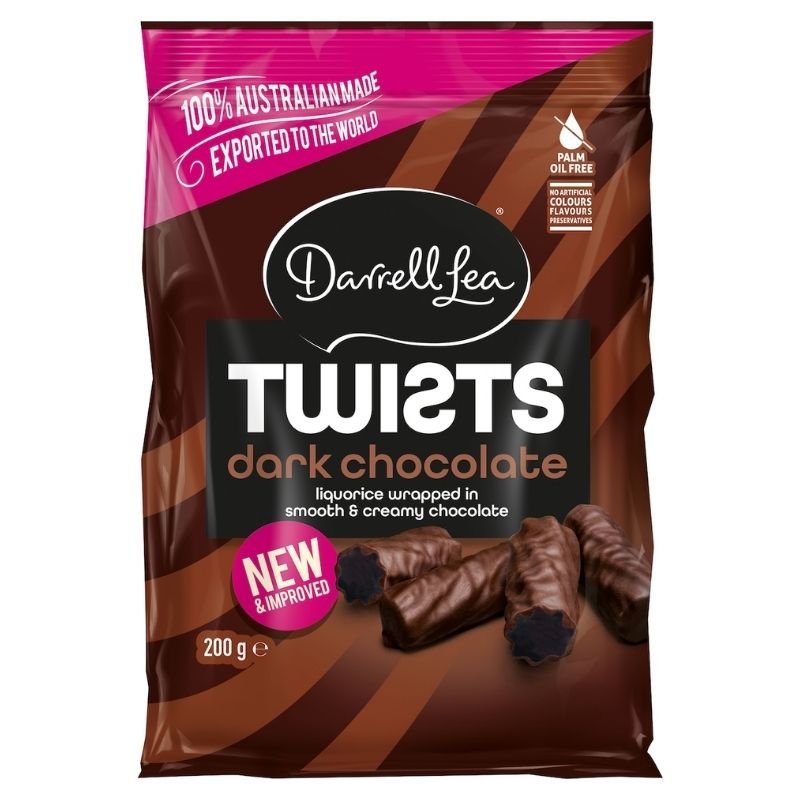 [Expiry Date: 15/06/2027] Darrell Lea Twists Dark Chocolate Liquorice 200g