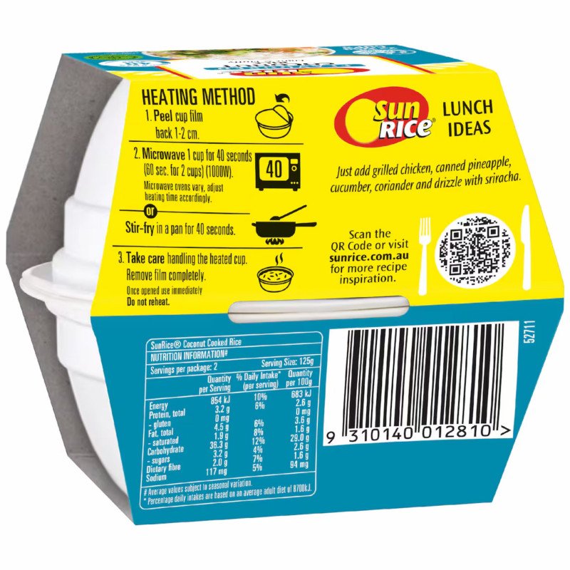 [Expiry Date: 27/03/2027] Sunrice Microwave Flavoured Coconut Rice Cups 2 x 125g