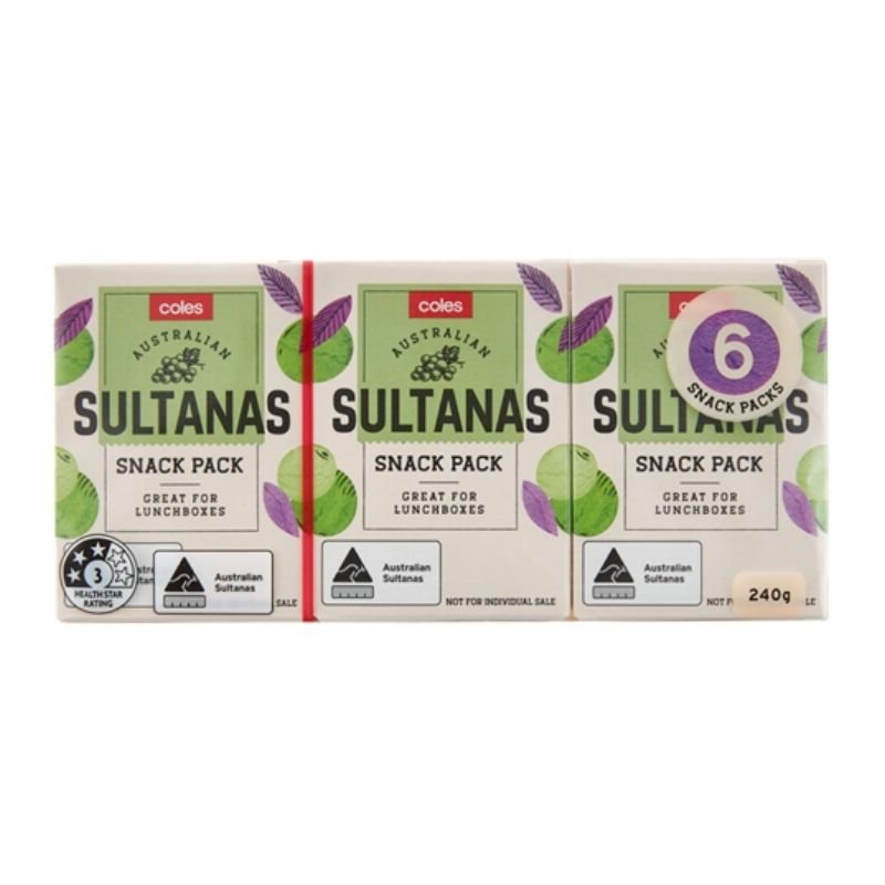 Coles Australian Sultanas 6 Snack Pack 240g