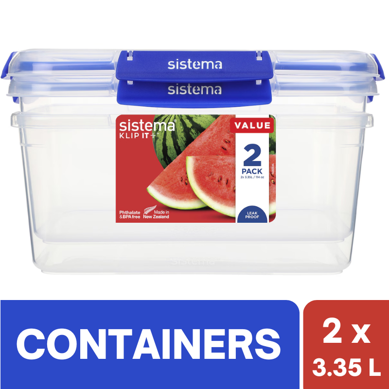 Sistema KLIP IT Plus Rectangle Food Storage Container 3.35 Litre x 2 pack