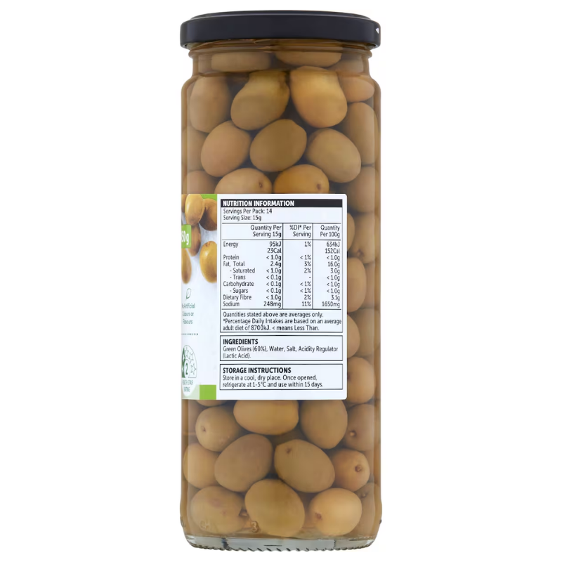[Expiry: 10/02/2027] Woolworths Whole Green Olives 450g