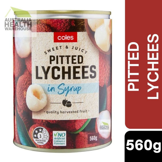 [CLEARANCE Expiry Date: 09/07/2026] Coles Whole Pitted Lychees in Syrup 560g