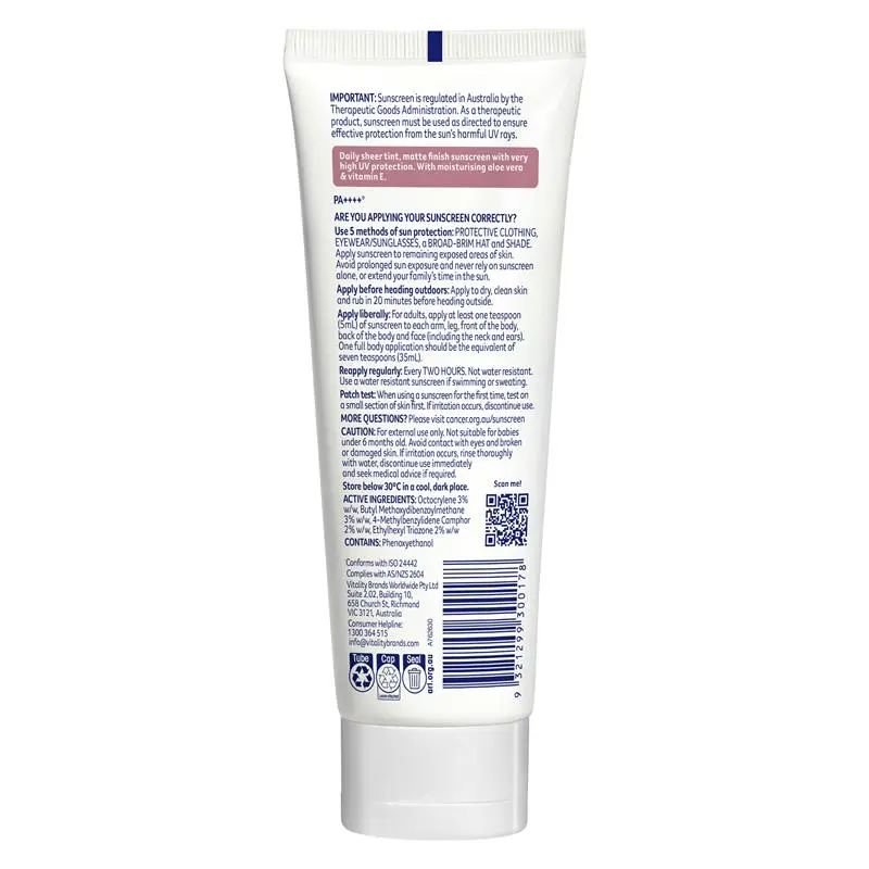 [Expiry: 04/2028] Cancer Council SPF 50+ Face Day Wear Moisturiser Face Matte Medium Tint 75ml Tube
