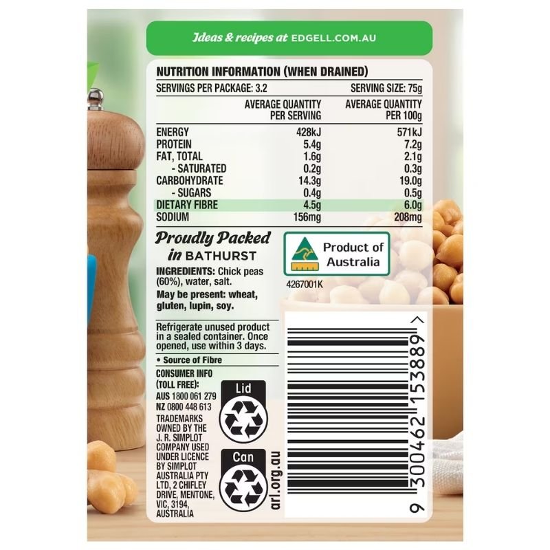 [Expiry Date: 01/12/2028] Edgell Chick Peas 400g