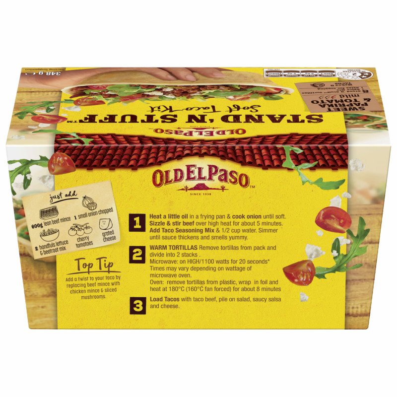 [CLEARANCE Expiry Date: 28/10/2026] Old El Paso Stand 'N Stuff Soft Taco Kit Mexican Style 348g