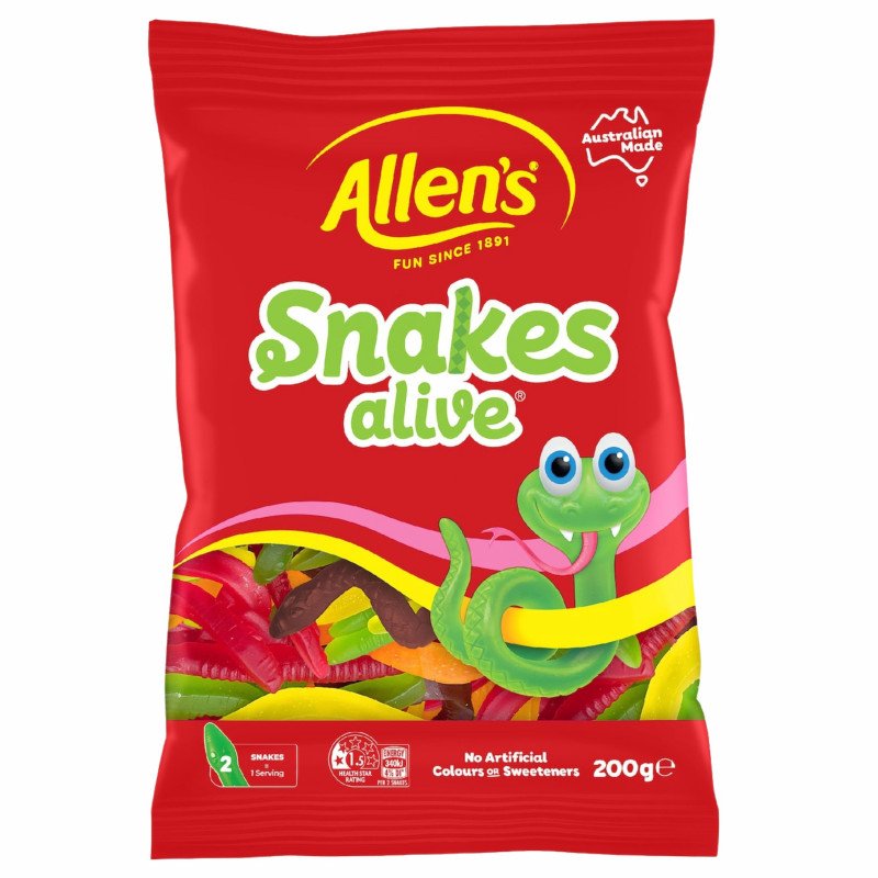 [Expiry: 01/2027] Allen's Snakes Alive Lollies 200g