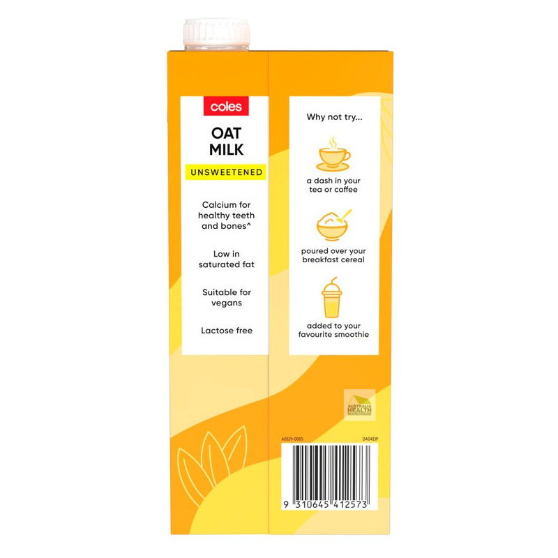 [Expiry: 23/03//2026] Coles Oat Milk Unsweetened 1 Litre
