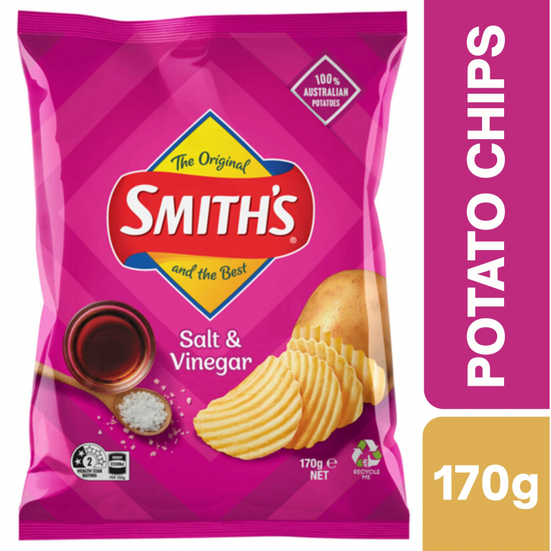 [CLEARANCE Expiry Date: 08/11/2026] Smith's Crinkle Cut Salt And Vinegar Potato Chips 170g