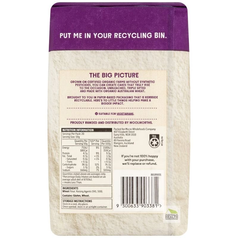 Woolworths Macro Organic Self Raising Flour 1kg