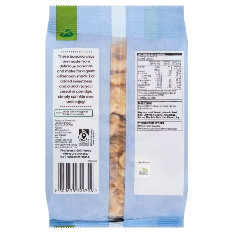 [CLEARANCE Expiry: 30/05/2026] Woolworths Banana Chips 300g