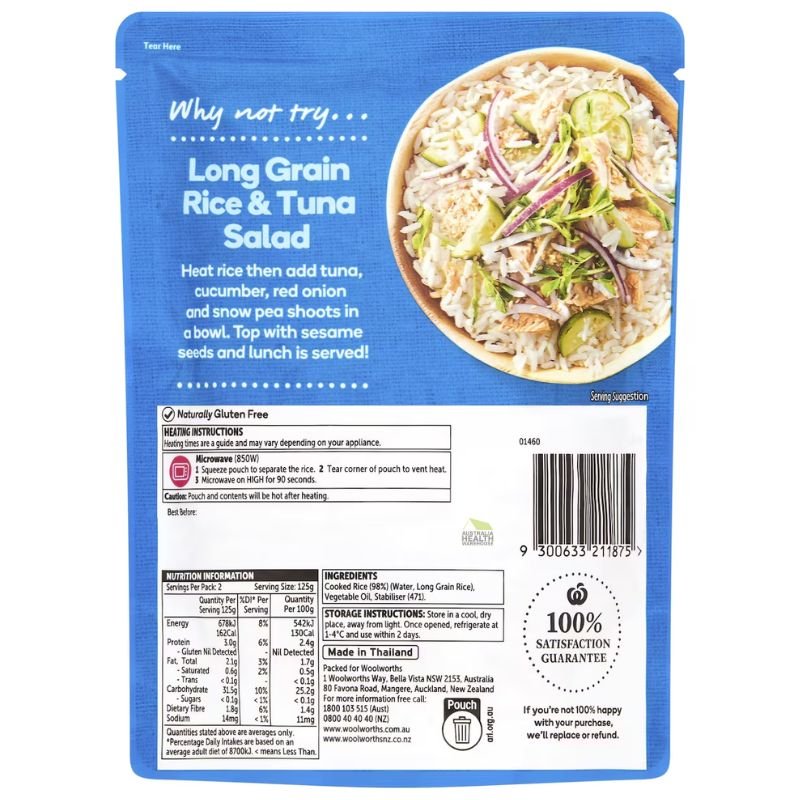 [CLEARANCE Expiry Date: 16/08/2026] Woolworths Microwave Long Grain White Rice 250g