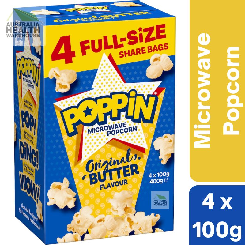 [Expiry: 22/09/2026] Poppin Microwave Popcorn Original Butter Flavour 4 x 100g