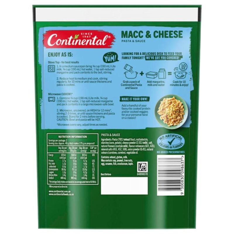 [Expiry Date: 20/05/2027] Continental Macc & Cheese Pasta & Sauce 80g