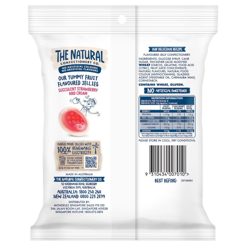 [Expiry Date: 29/06/2027] The Natural Confectionery Co. Strawberries & Cream Jellies 200g