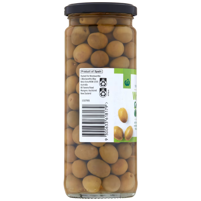 [Expiry: 10/02/2027] Woolworths Whole Green Olives 450g