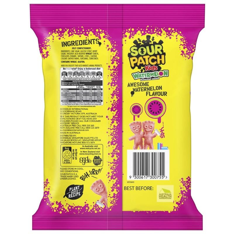 [CLEARANCE Expiry: 20/02/2025] Sour Patch Kids Watermelon Flavoured Lollies 190g