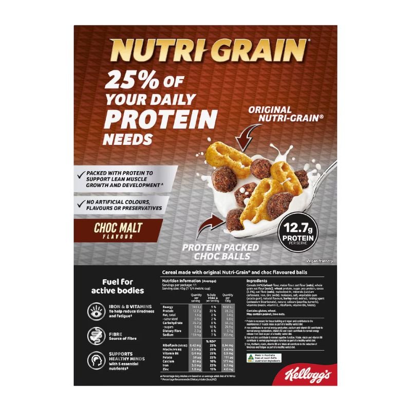 [Expiry: 19/03/2027] Kellogg's Nutri-Grain High Protein Crunch Choc Malt Flavour 500g