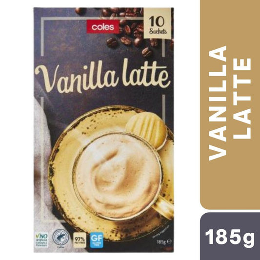 [Expiry Date: 13/05/2027] Coles Vanilla Latte 10 Sachets 185g