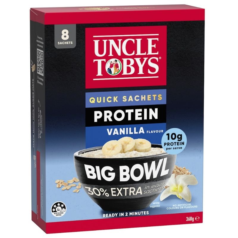 [Expiry Date: 24/02/2027] Uncle Tobys Oats Quick Sachets Protein Vanilla Big Bowl Porridge 8 Pack 368g