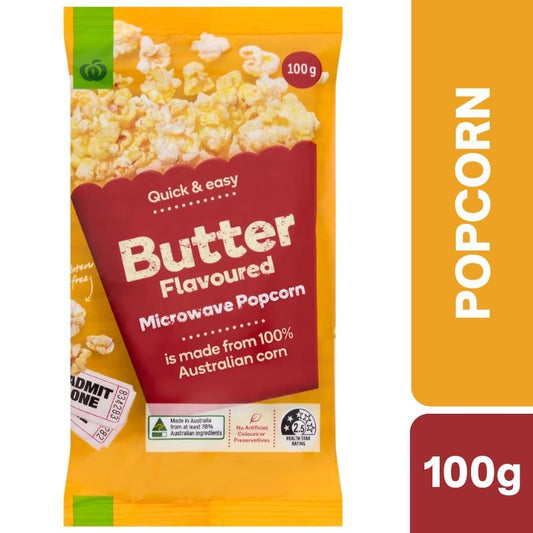 [Expiry Date: 31/10/2026] Woolworths Microwave Popcorn Butter Flavoured 100g