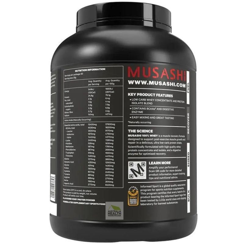 [Expiry: 09/2027] Musashi 100% Whey - Chocolate Milkshake flavour 2kg