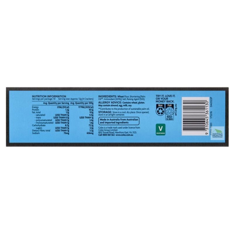 [Expiry: 30/08/2026] Coles Original Water Crackers 125g
