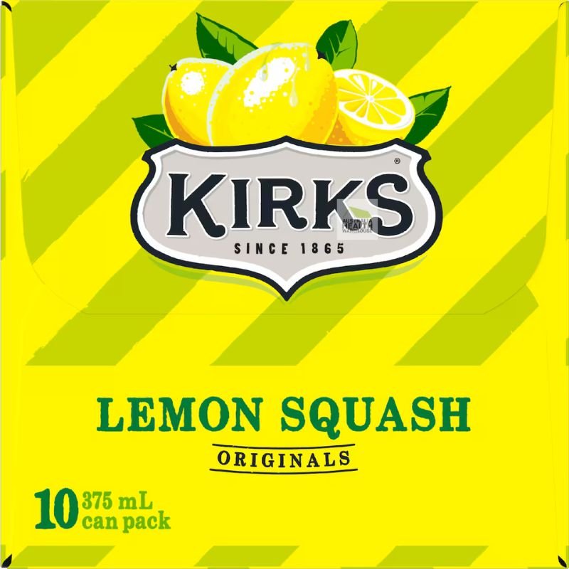 Kirks Lemon Squash Soft Drink Cans - 10 x 375mL