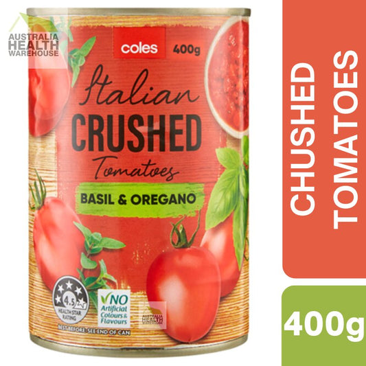 [Expiry Date: 29/08/2027]  Coles Italian Crushed Tomatoes Basil & Oregano 400g