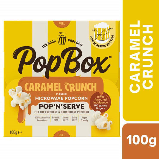 [Expiry Date: 09/02/2027] Pop Box Caramel Crunch Flavour Microwave Popcorn 100g