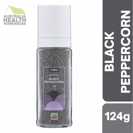 [Expiry Date: 07/11/2027] Coles Whole Black Peppercorns Grinder 124g