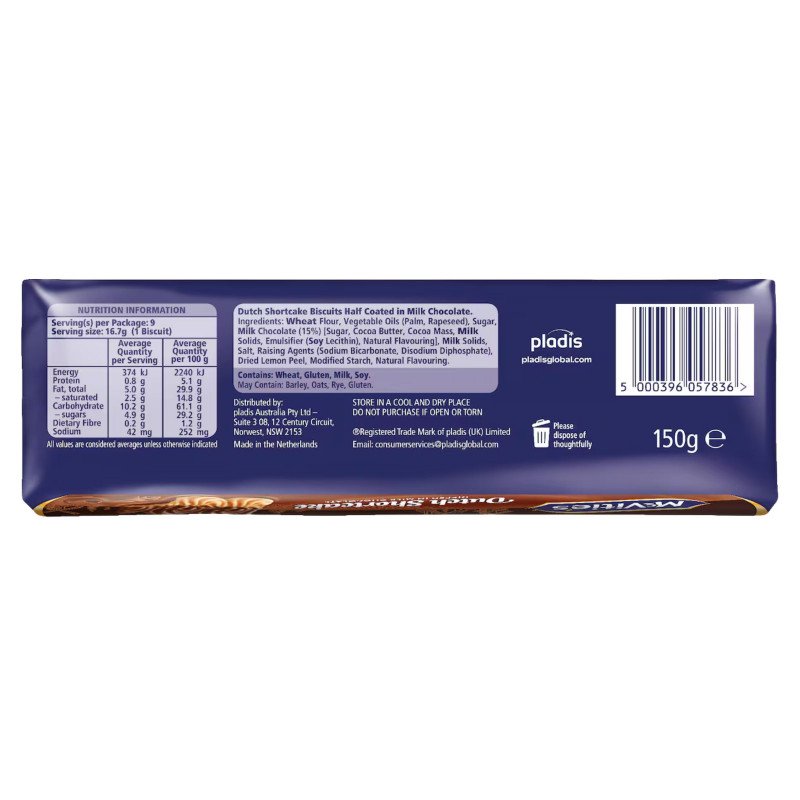 [Expiry Date: 31/10/2026] McVitie's Dutch Shortcake Milk Chocolate 150g