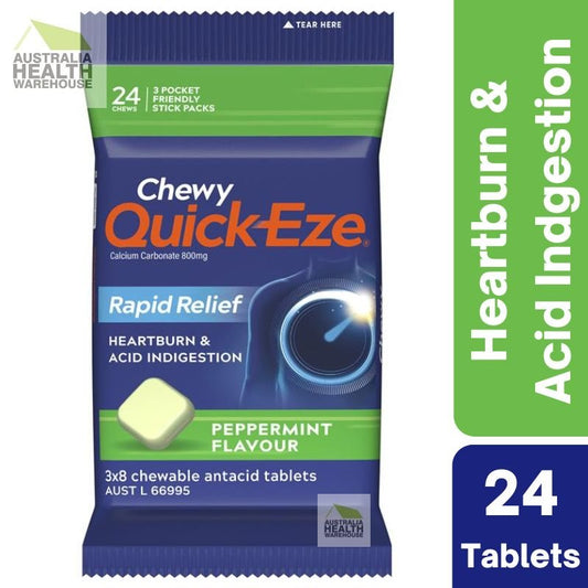 [Expiry: 06/2026] Quick-Eze Chewy Peppermint 3x8 Chewable Tablets Multipack