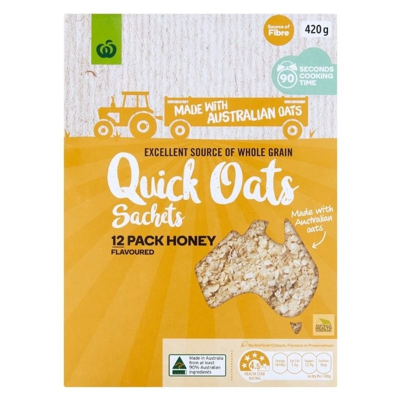 [Expiry Date: 19/01/2027] Woolworths Honey Quick Oats Sachets 12 Pack