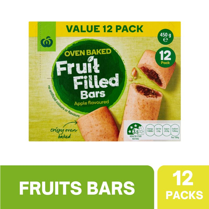 [Expiry Date: 30/10/2026] Woolworths Oven Baked Fruit Filled Bars Apple Flavoured 12 Pack