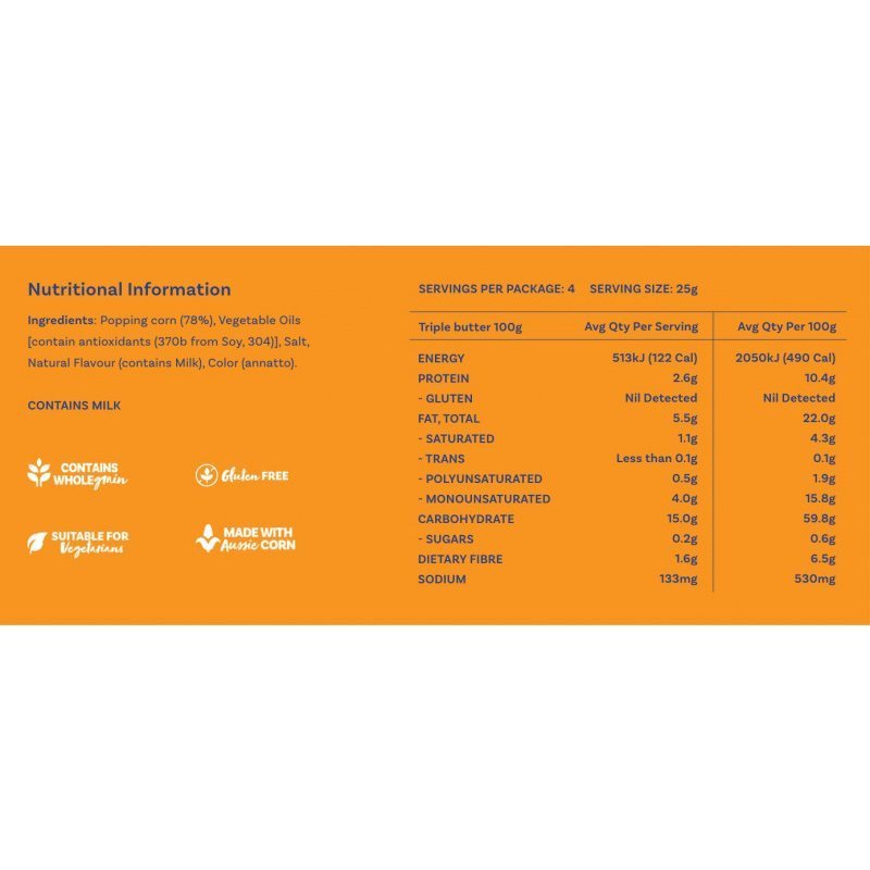 [Expiry: 01/10/2026] Poppin Microwave Popcorn Triple Butter Flavour 4 x 100g