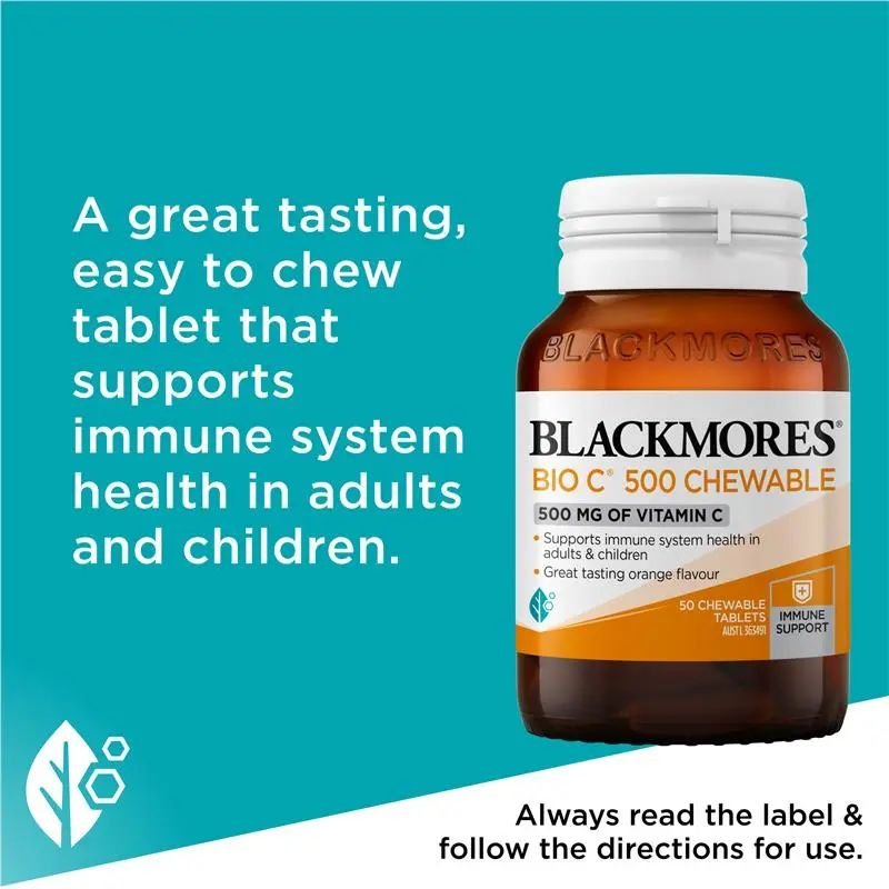 [Expiry: 03/2027] Blackmores Bio C 500mg 50 Chewable Vitamin C Tablets