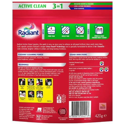 Radiant 3 in 1 Active Clean Laundry Capsules 28 Pack