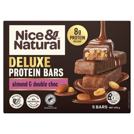 [Expiry Date: 09/12/2026] Nice & Natural Deluxe Protein Bars Almond & Double Choc 5 Pack 200g