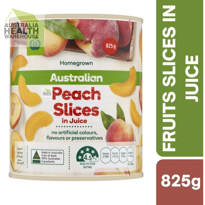 [Expiry Date: 30/04/2027]  Woolworths Australian Peach Slices In Juice 825g