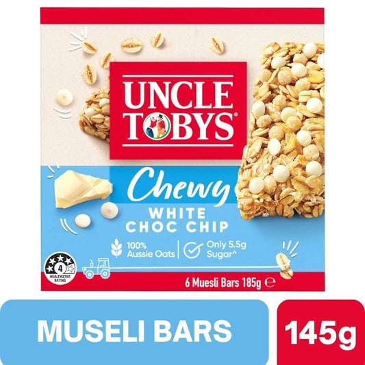 [Expiry Date: 11/01/2027] Uncle Tobys Muesli Bars Chewy White Choc Chip 6 Pack 185g