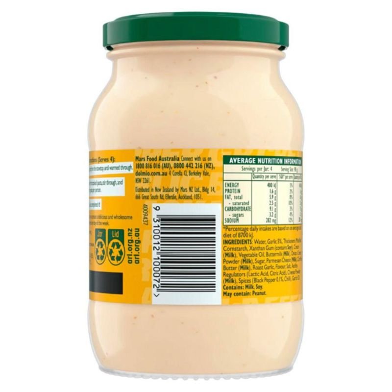 [Expiry Date: 02/08/2027] Dolmio Intensify Creamy Garlic & Black Pepper Pasta Sauce 395g