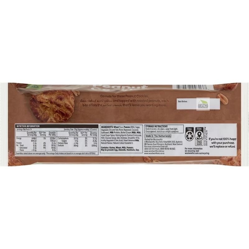 [CLEARANCE Expiry: 28/02/2026]  Woolworths Peanut Cookies 175g