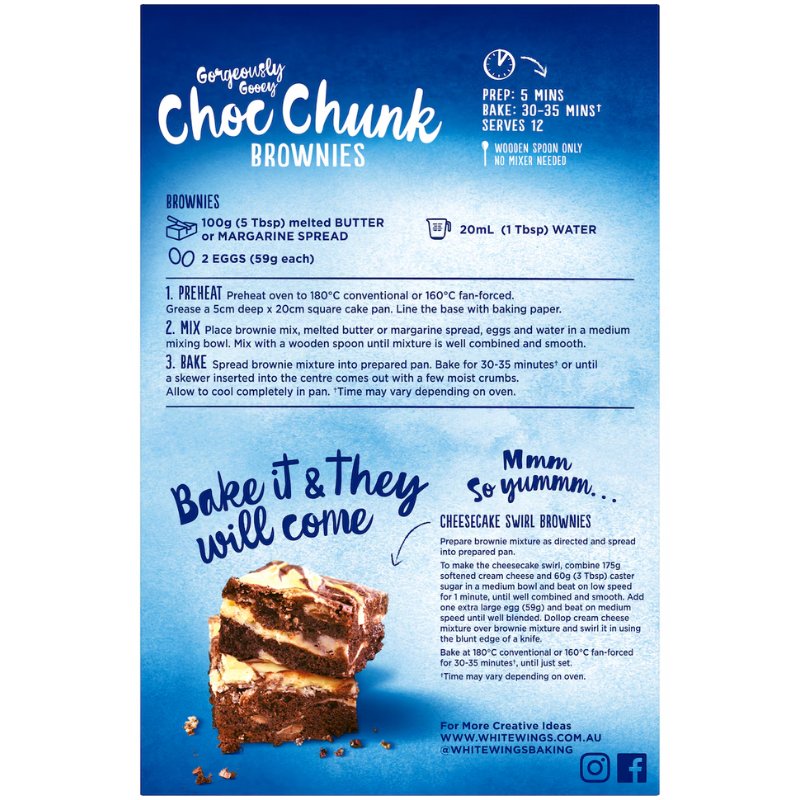 [Expiry Date: 04/08/2027] White Wings Choc Chunk Brownies Mix 475g